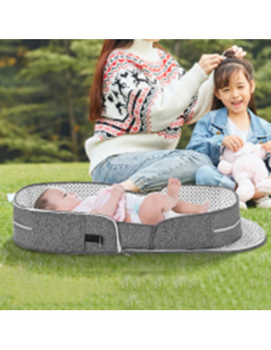 Cuna de Viaje Plegable PGONEEE Gris con Mosquitera 2-en-1