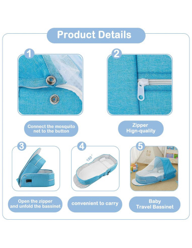 Cuna de Viaje Plegable PGONEEE Gris con Mosquitera 2-en-1