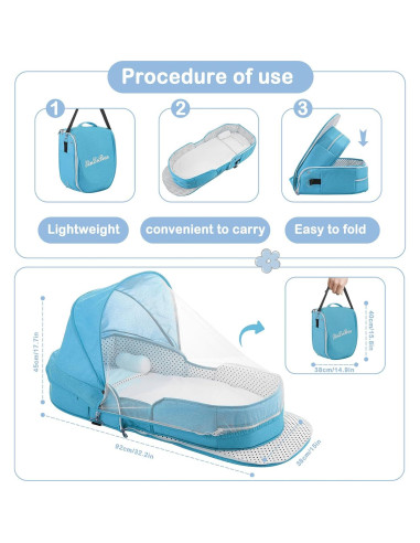 Cuna de Viaje Plegable PGONEEE Gris con Mosquitera 2-en-1