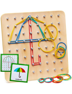 Conjunto de Juguetes Montessori Panda Brothers - Tablero Geométrico de Madera y Laberinto Magnético 2