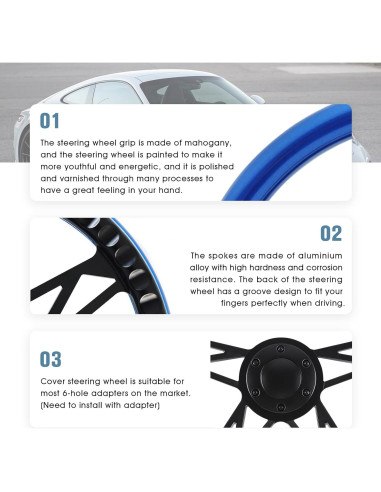 Volante de Carreras QYMOPAY 35.56 cm Madera 6 Agujeros Azul