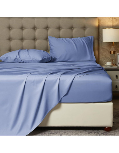 Juego de Sábanas Rey HYPREST de Rayón de Bambú Azul 4 Piezas