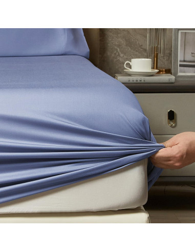 Juego de Sábanas Rey HYPREST de Rayón de Bambú Azul 4 Piezas