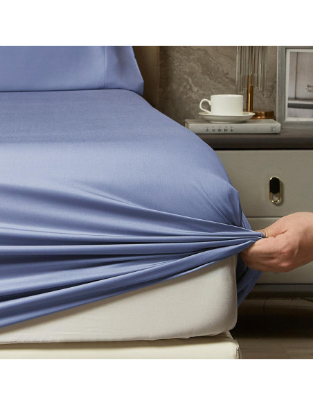 Juego de Sábanas Rey HYPREST de Rayón de Bambú Azul 4 Piezas