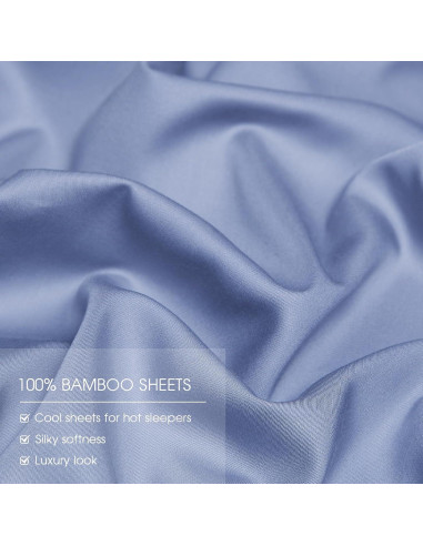 Juego de Sábanas Rey HYPREST de Rayón de Bambú Azul 4 Piezas