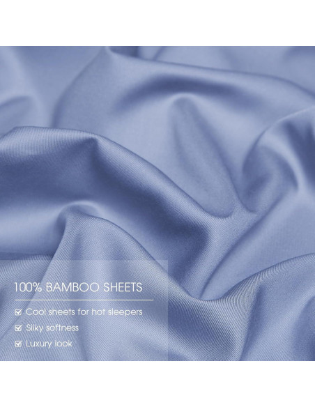 Juego de Sábanas Rey HYPREST de Rayón de Bambú Azul 4 Piezas