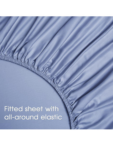 Juego de Sábanas Rey HYPREST de Rayón de Bambú Azul 4 Piezas