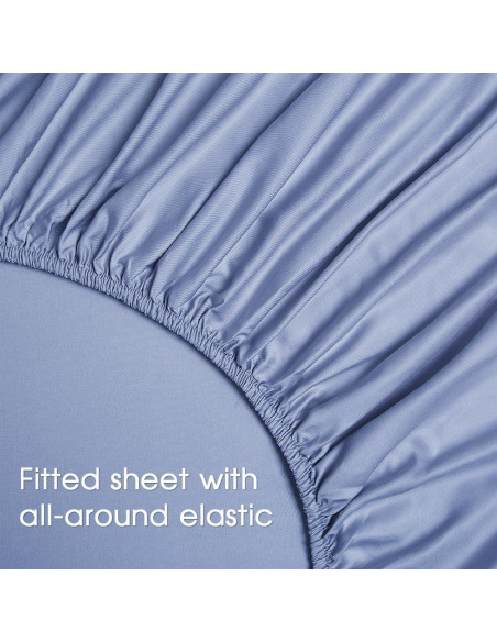 Juego de Sábanas Rey HYPREST de Rayón de Bambú Azul 4 Piezas