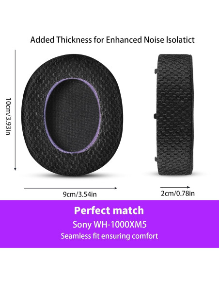 Almohadillas de repuesto Jomwag para Sony WH-1000XM5 - Malla transpirable negras/púrpuras