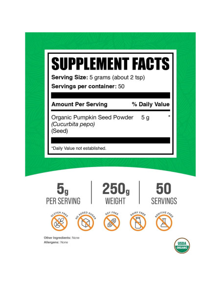 Polvo de Semilla de Calabaza Orgánico BulkSupplements 250g
