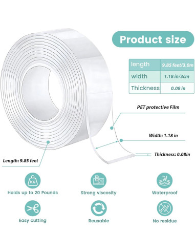 Cinta Adhesiva Doble Cara LKMUMDX 3cm x 3m Alta Resistencia