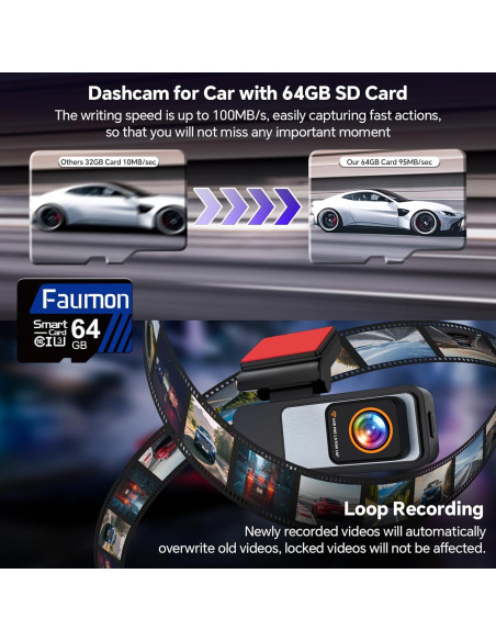 Cámara de tablero dual 4K Faumon M60 con WiFi y 64GB