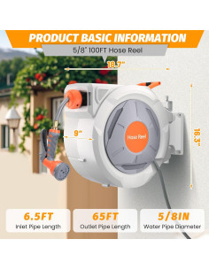 Carrete de Manguera de Jardín Retráctil Tropow 19.81 m 9 Funciones 2