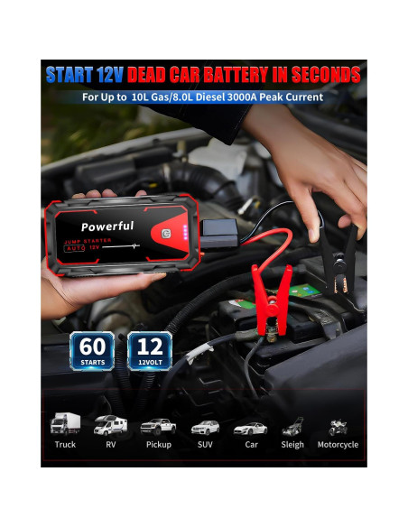 Arrancador de Batería Portátil TekGlom 3000A 10000mAh 12V