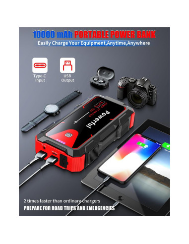 Arrancador de Batería Portátil TekGlom 3000A 10000mAh 12V