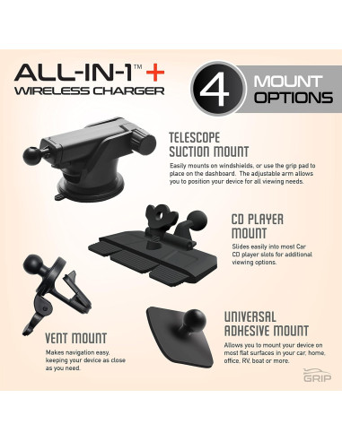 Soporte Inalámbrico para Coche GRIP All-in-1 10W Qi Ajustable