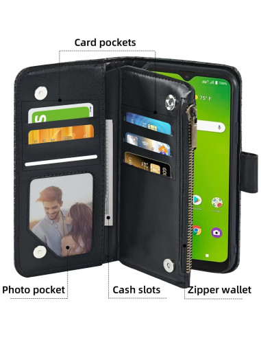 Funda Cartera Flip Dibosom para Cricket Ovation Negra con Soporte