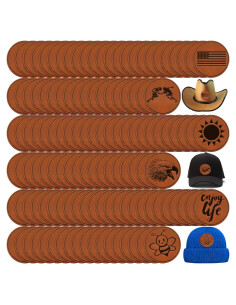 100 Parches Redondos de Cuero PU Marrón Dunzy 6.3 cm Adhesivos