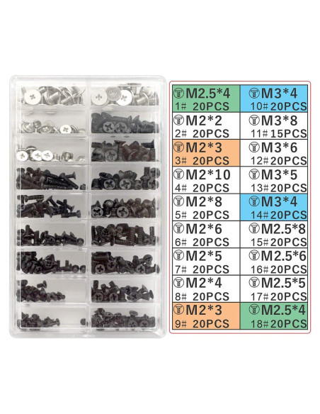 Juego de Tornillos Akuoly 355 Piezas M2 M2.5 M3 para Laptop