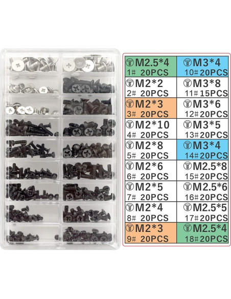 Juego de Tornillos Akuoly 355 Piezas M2 M2.5 M3 para Laptop