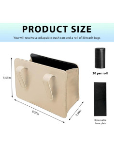 Basurero de Coche FSTURIOS Beige Plegable Impermeable 20.5x6.5x14 cm 2