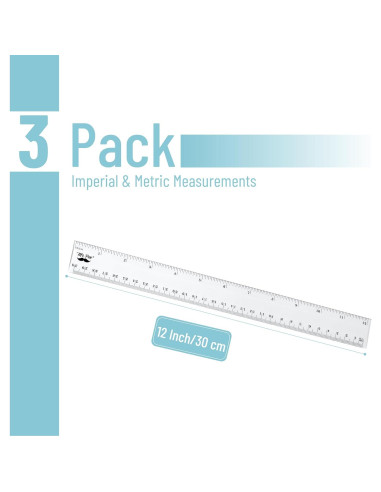 Reglas de Plástico Mr. Pen 30.48 cm Paquete de 3 Transparentes