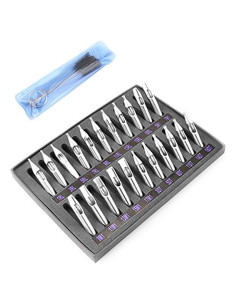 Kit de Puntas de Tatuaje 22 Pcs Acero Inoxidable 304 con Cepillo