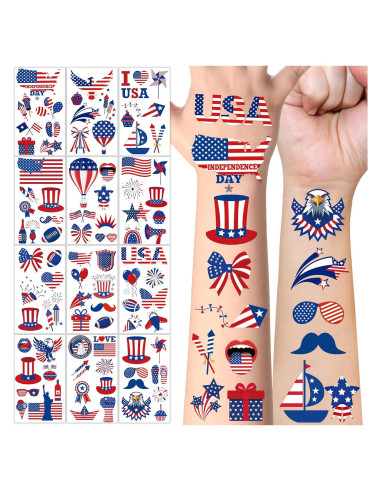 Tatuajes Temporales Patrióticos 106 Pcs Huskein 4 de Julio