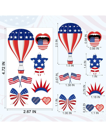 Tatuajes Temporales Patrióticos 106 Pcs Huskein 4 de Julio