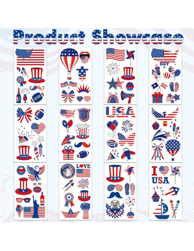 Tatuajes Temporales Patrióticos 106 Pcs Huskein 4 de Julio
