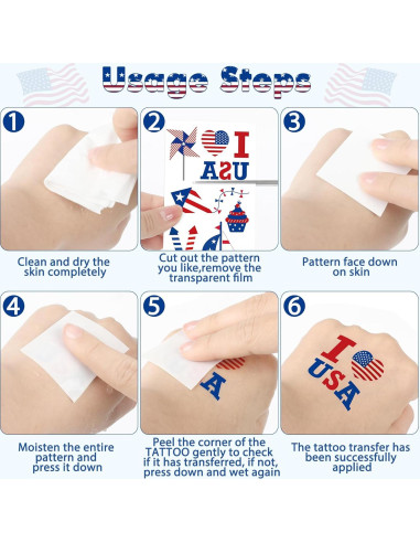 Tatuajes Temporales Patrióticos 106 Pcs Huskein 4 de Julio