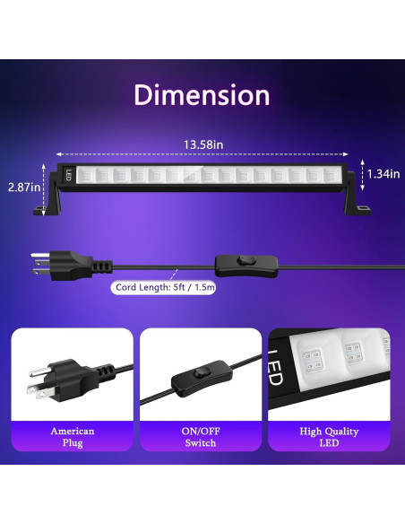 Barra de luz negra LED Lamvip 38W - Paquete de 2, 34.5x7.3x3.4cm Barra de luz negra LED Lamvip 38W - Paquete de 2, 34.5x7.3x3.4cm