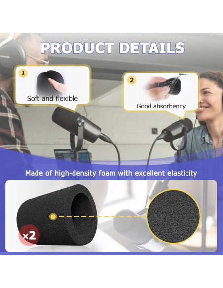 Filtro Pop de Espuma para Micrófono Shure SM7B - 2 Piezas