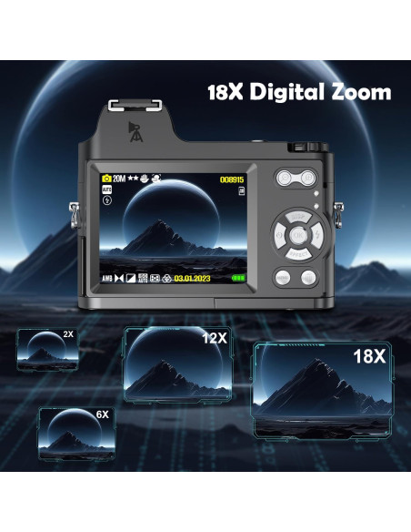 Cámara Digital 4K Rumyums 48MP con Pantalla de 3" y Zoom 18x