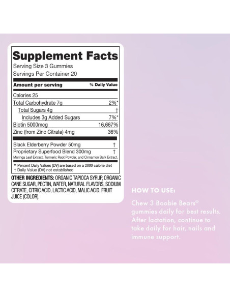Gomitas de Lactancia Boobie Bears 60 Unidades - Aumento Leche, Inmunidad y Cabello