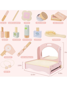 Conjunto de Tocador de Madera para Niñas Woodenfun con Espejo 2