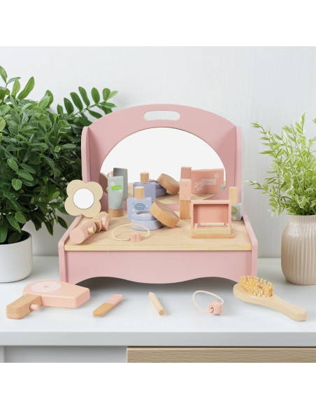 Conjunto de Tocador de Madera para Niñas Woodenfun con Espejo Conjunto de Tocador de Madera para Niñas Woodenfun con Espejo