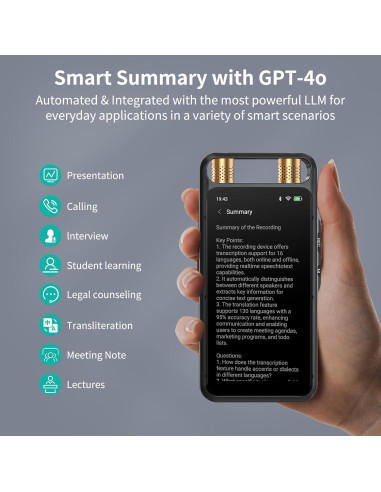 Grabadora de Voz AI Rpbznr con Pantalla Táctil 5" y 64GB