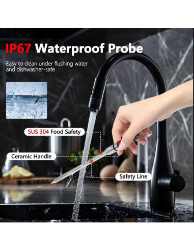 Termómetro de Carne Inalámbrico Bluetooth 5.2 con 2 Probetas