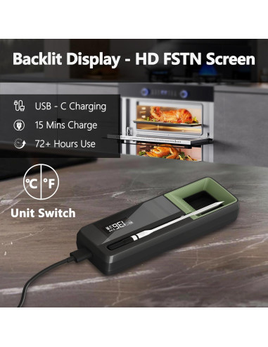 Termómetro de Carne Inalámbrico Bluetooth 5.2 con 2 Probetas