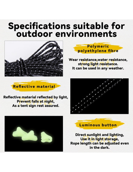 Cuerdas de Tienda HIKEMAN 4m Reflectantes 2mm UHMWPE Camping