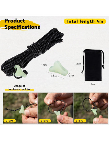 Cuerdas de Tienda HIKEMAN 4m Reflectantes 2mm UHMWPE Camping