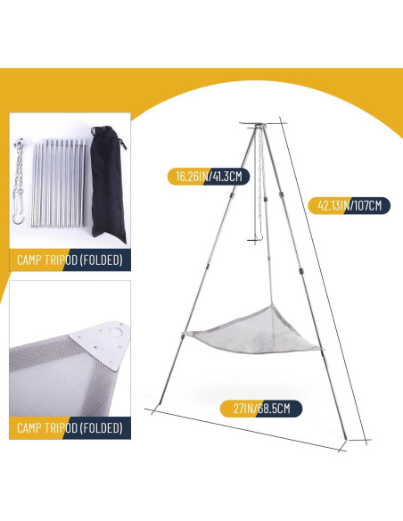 Horno de Fuego Portátil Kikerike con Trípode Ajustable 52.3 cm