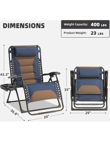 Silla de Gravedad Cero XL Foristrail con Cojín y Bandeja