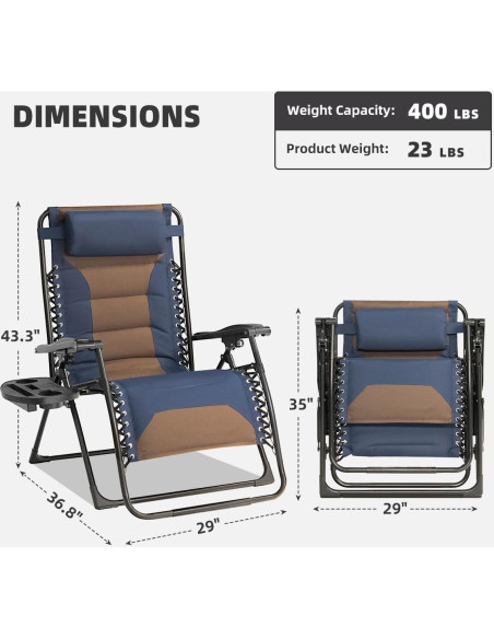 Silla de Gravedad Cero XL Foristrail con Cojín y Bandeja
