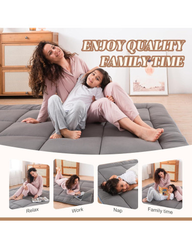 Colchón Futón de Suelo Japonés WhatsBedding Individual 7.62 cm Gris