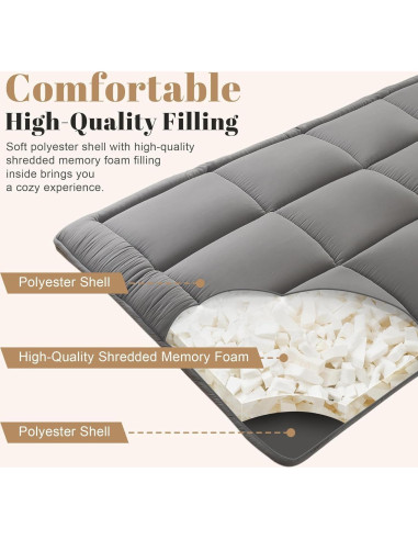 Colchón Futón de Suelo Japonés WhatsBedding Individual 7.62 cm Gris
