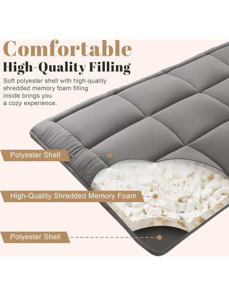 Colchón Futón de Suelo Japonés WhatsBedding Individual 7.62 cm Gris