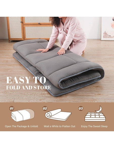 Colchón Futón de Suelo Japonés WhatsBedding Individual 7.62 cm Gris