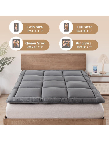 Colchón Futón de Suelo Japonés WhatsBedding Individual 7.62 cm Gris